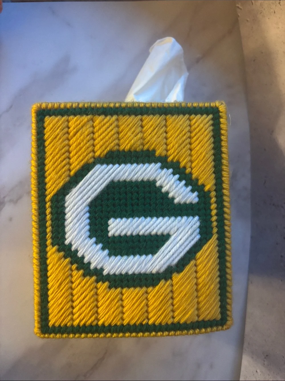 Green Bay Inspired Yellow and Green Tissue Box Cover Handmade